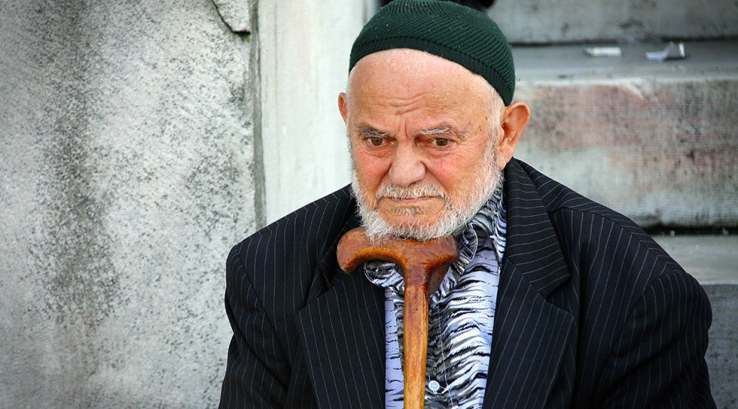Old Man on Steps in Istanbul, Turkey.