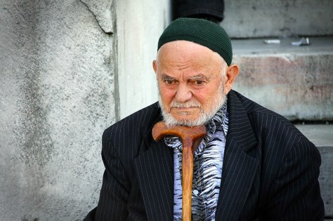 Old Man on Steps in Istanbul, Turkey.