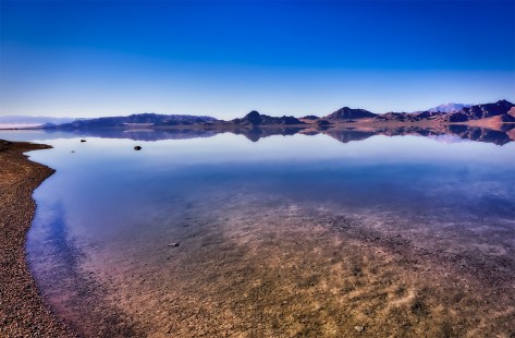 Water covering miles and miles of the Bonneville Salt Flats is only a few inches deep.