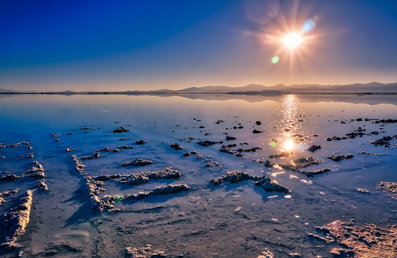Water covers the Bonneville Salt Flats.